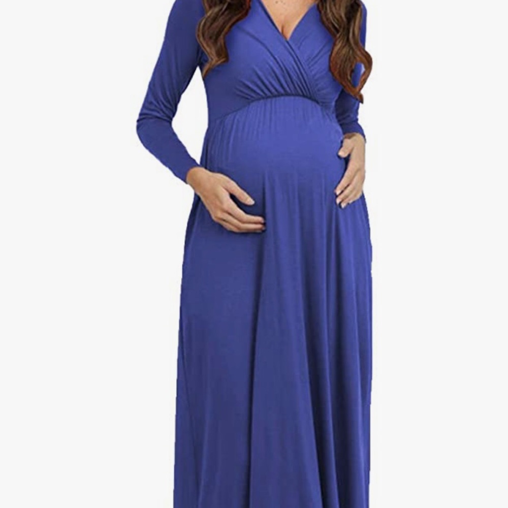 Aamilife Brand - Royal Blue Maternity Maxi Dress w/ Long Sleeves - Medium